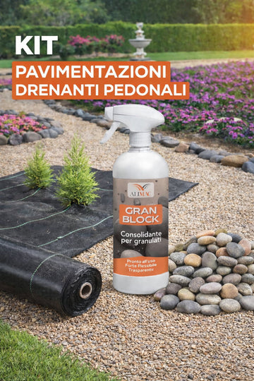 Kit Pavimentazioni Drenanti Pedonali: Ciottoli - Legante Spray - Telo pacciamante
