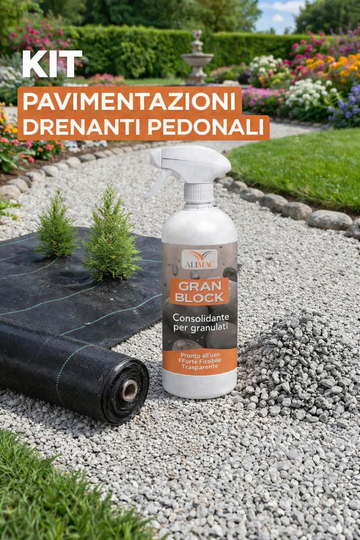 Kit Pavimentazioni Drenanti Pedonali: Ghiaia - Legante Spray - Telo pacciamante